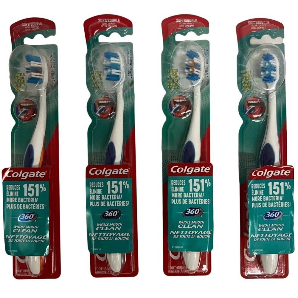 Lot of 4 Colgate 360 Whole Mouth Clean Soft Ultra Compact Adult Toothbrush New